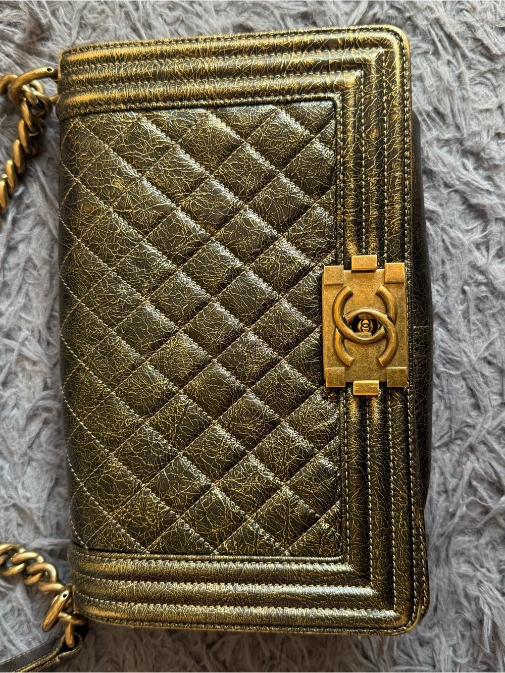 CHANEL Metallic Gold Quilted Boy Crossbody